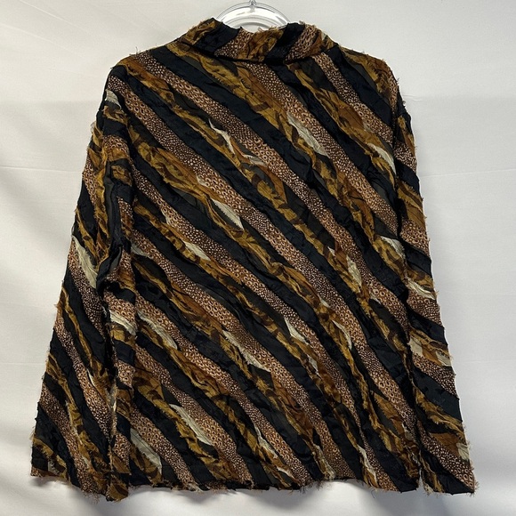 Tantrums Collection Distressed Silk Blend Animal Print Collared Jacket Plus 1X - Picture 3 of 4